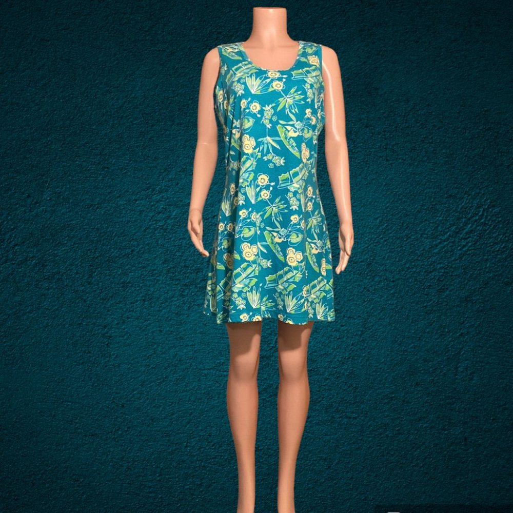 NWOT Basic Editions Vintage 90s Sleeveless Knit Dress Mini Blue Green L Large